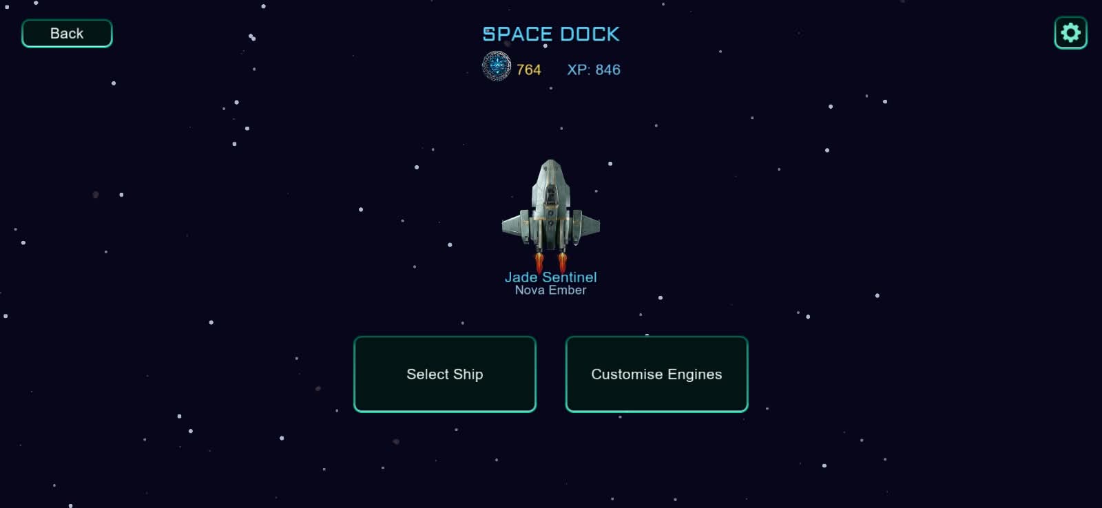 Space Dock screen for selecting a ship
