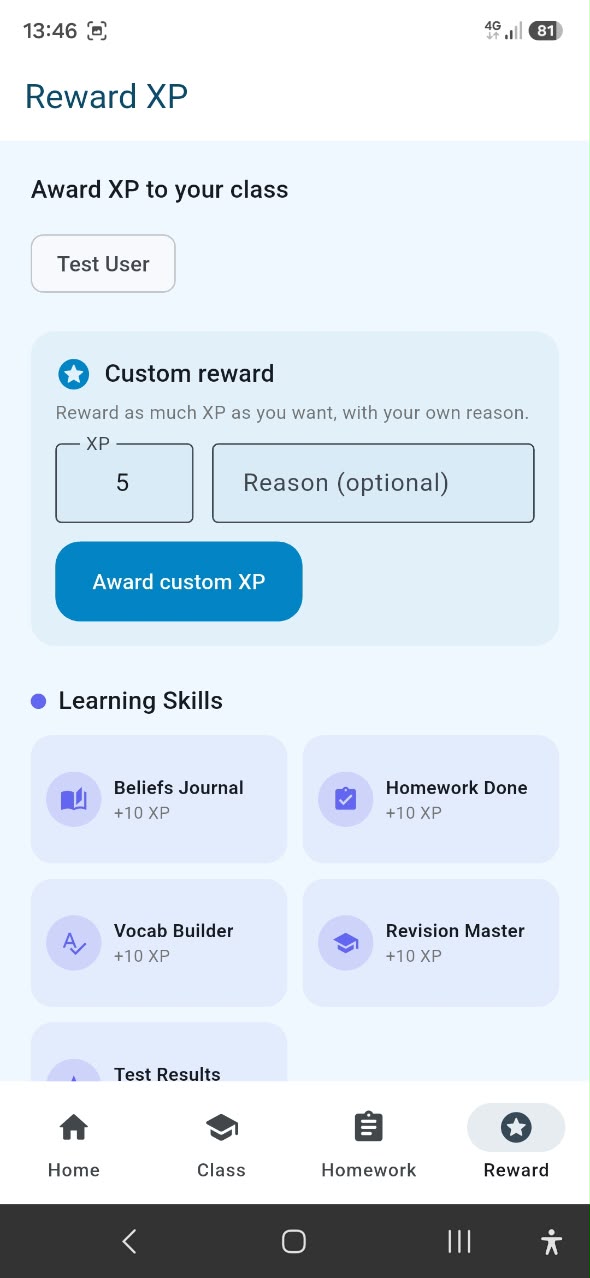 Reward XP screen